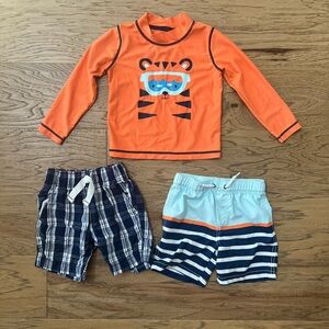 Toddler Boy Swim Trunks (Set of 2) and Rash Guard - Excellent Condition